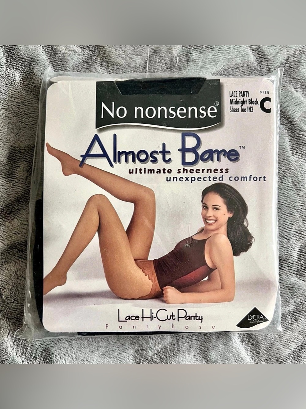 Vintage No Nonsense Almost Bare Midnight Black Lace Pantyhose Size C NIP